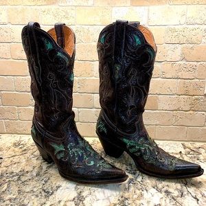 Stetson Vintage Brown/Turquoise Python Inlay Boots